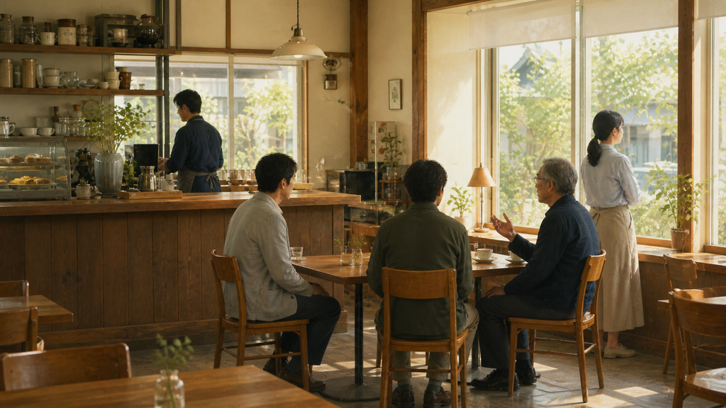 充のカフェで宮内の話を聞く5人をイメージした場面